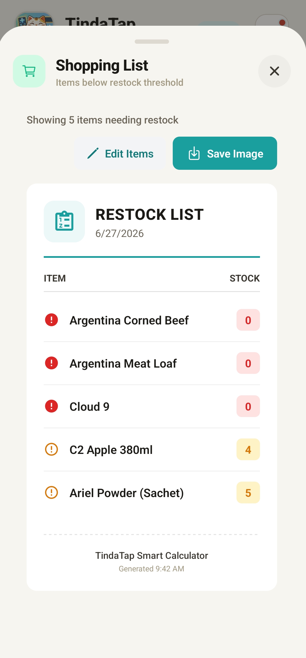 Restock List